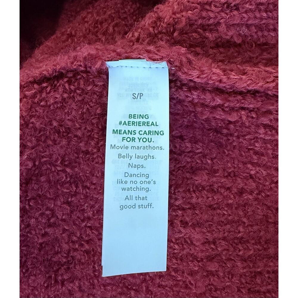 Aerie Red Fuzzy Oversized V-Neck Sweater Red Cozy Wool Blend Knit Size Small - Picture 7 of 8